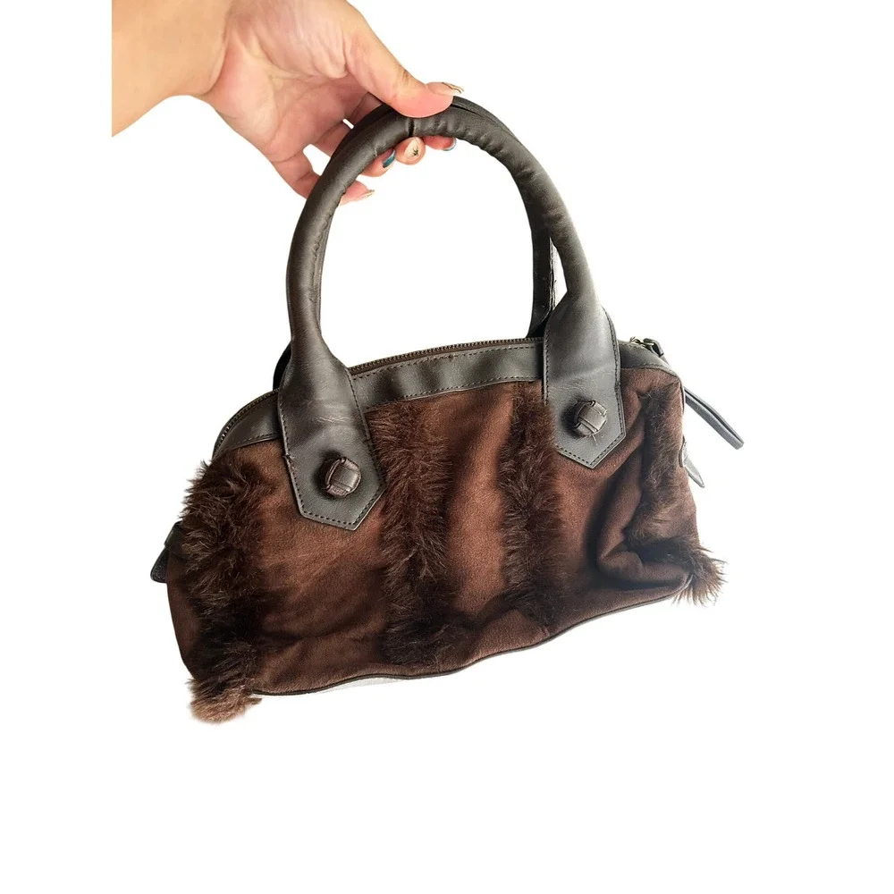 Avon Handbag Small Brown Faux Fur Trim Hand Bag 2000s y2k